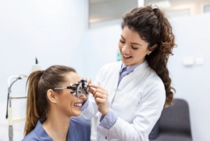 female patient having her eye exam