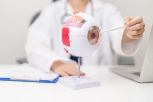eye doctor showing an eye model eye doctor showing an eye model